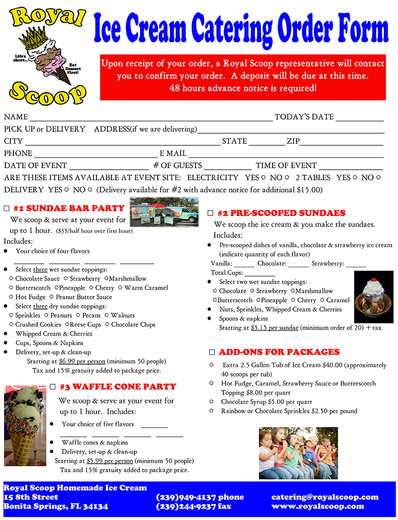 Royal Scoop catering form
