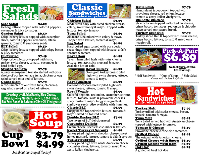 Royal Scoop lunch menu
