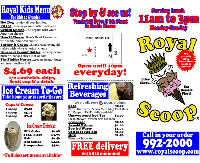 Royal Scoop lunch menu